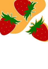 Simple strawberry background on white and yellow background. Natural product. Vector