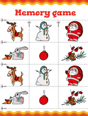 Memory game. Educational game for children. Cartoon . Vector illustration