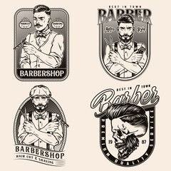 Vintage monochrome barbershop emblems