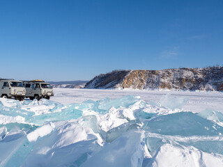 Winter Baikal. Beautiful views of the frozen lake.