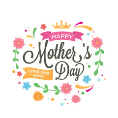 Happy Mother's Day Font With Crown And Floral Decorated On White Background.