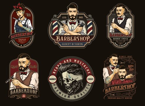 Barbershop colorful vintage designs set