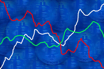 many blue bitcoin_crypto currency with blue background and different charts