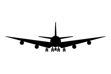 Silhouette of black and white aircraft in the sky, isolated. Vector Illustration