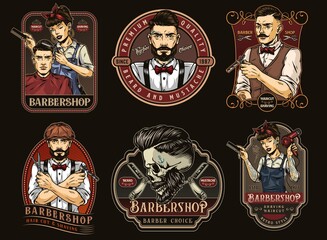 Colorful vintage barbershop labels set