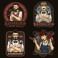 Colorful vintage barbershop emblems