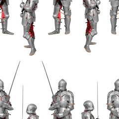 Knight in shiny metal armor on a white background. Seamless pattern.
