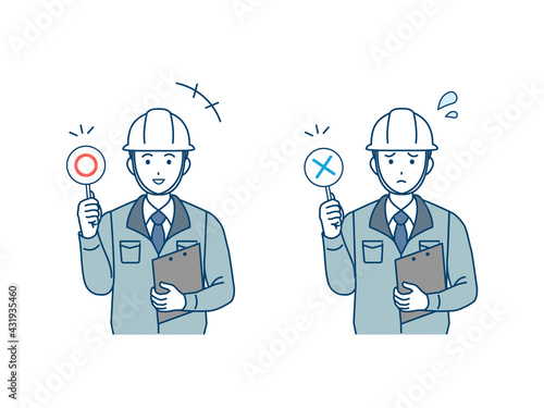 現場監督 建築士 工場長 男性 正解と不正解 問題 イラスト素材 30s Wall Mural 3 Senryu