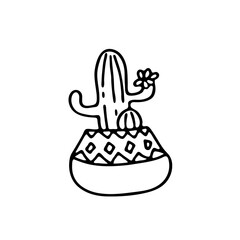 Cactus in a pot. Hand-drawn houseplant. Doodle image of a home flower. Vector images for the decoration of various goods, textiles, postcards, notebooks, notebooks.