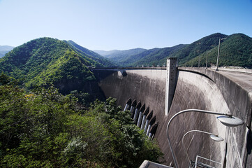 The electric energy from water. The Bhumibol Dam(formerly known as the Yanhi Dam) in Thailand. The dam is situated on the Ping River.