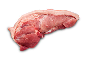 Raw Pork hip with Belly skin isolated on white background with clipping path.