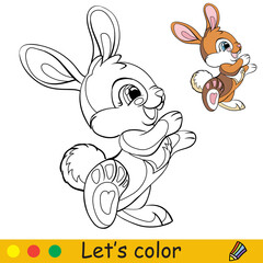 Cute standing rabbit coloring with colorful template vector