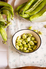 Raw Organic Fresh Green Fava Beans (or broad beans)