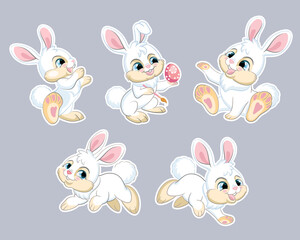 Set of cute cartoon rabbits vector illustration