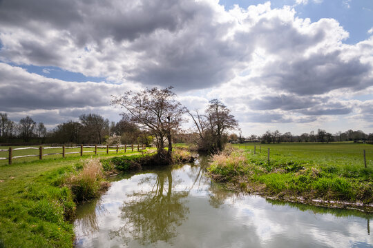 Walking on the Ouse way, Barcombe Mills, England, on a sunny spring afternoon