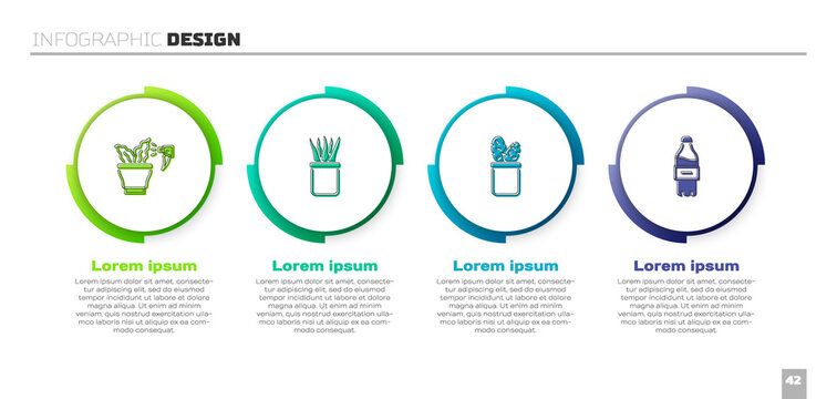 Set Spraying plant, Plant pot, Cactus peyote and Bottle of water. Business infographic template. Vector