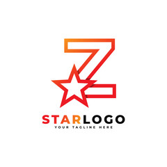 Letter Z star logo Linear Style, Orange Color. Usable for Winner, Award and Premium Logos.