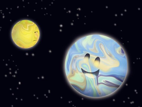 向き合う地球と月