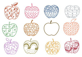Fototapeta na wymiar Set of Hand draw abstract apple variety of styles. Vector design illustration.