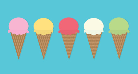 various flavours ice cream cones banner - vector illustration