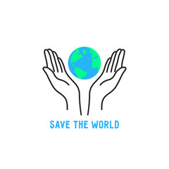 thin line hand holding earth