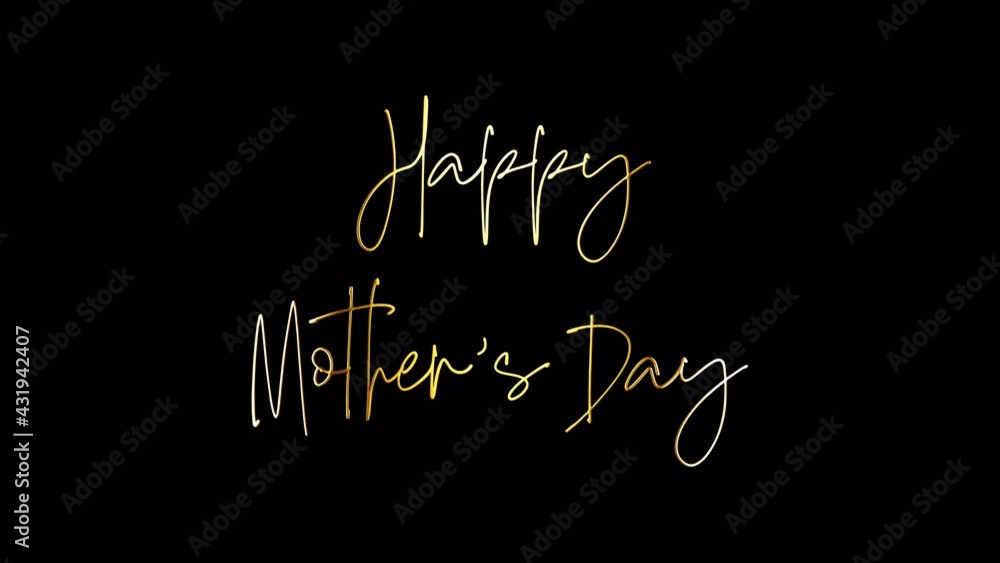 Poster happy mother's day golden text word with gold light shine animation. 4k 3d seamless loop happy mothe