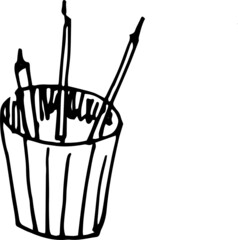 Glass with pencils graphic vector illustration doodle sketch print for school for work office writing and study isolated element on white background