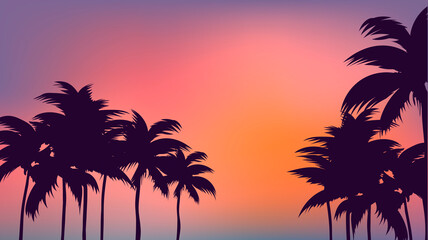 Obraz na płótnie Canvas Abstract gradient background with palms. Palm trees at sunset. Hawaii. Background for banners, web design, corporate packaging, posters, business cards, templates. Modern abstract gradient wallpaper.