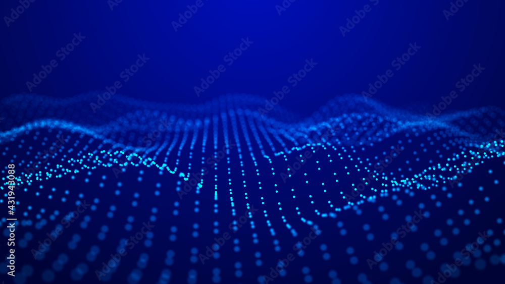 Poster Technological wave of points. Digital background. Great data visualization.