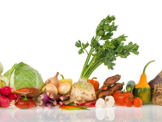raw vegetables group on white background