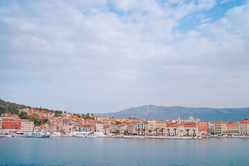Fototapeta na wymiar Travel by Croatia. Beautiful landscape with Split Old Town on sea shore.