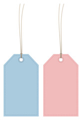 Zwei Hangtags Naht Retroblau Rosa