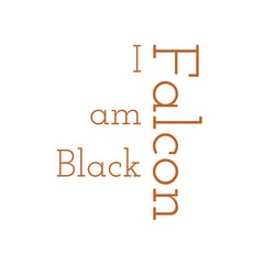 I am black Falcon- written with orange over white square shaped background