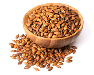 Barley Tea in the wooden bowl, isolated on white background