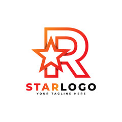Letter R star logo Linear Style, Orange Color. Usable for Winner, Award and Premium Logos.