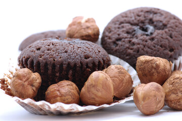 Chocolate Wet Cake Fresh Nuts Photo