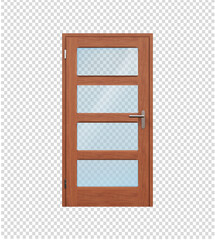 Wooden door with glass inserts. vector illustration