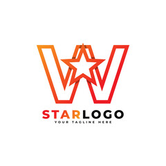 Letter W star logo Linear Style, Orange Color. Usable for Winner, Award and Premium Logos.