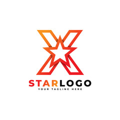 Letter X star logo Linear Style, Orange Color. Usable for Winner, Award and Premium Logos.
