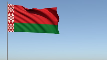 The flag of the Republic of Belarus waving in the wind against the background of the sky. Flag day. 3D rendering illustration.
