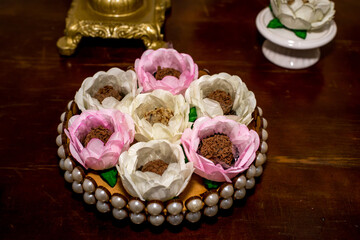 Table with traditional Brazilian party sweets. Chocolate, brigadeiro and condensed milk.