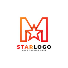 Letter M star logo Linear Style, Orange Color. Usable for Winner, Award and Premium Logos.