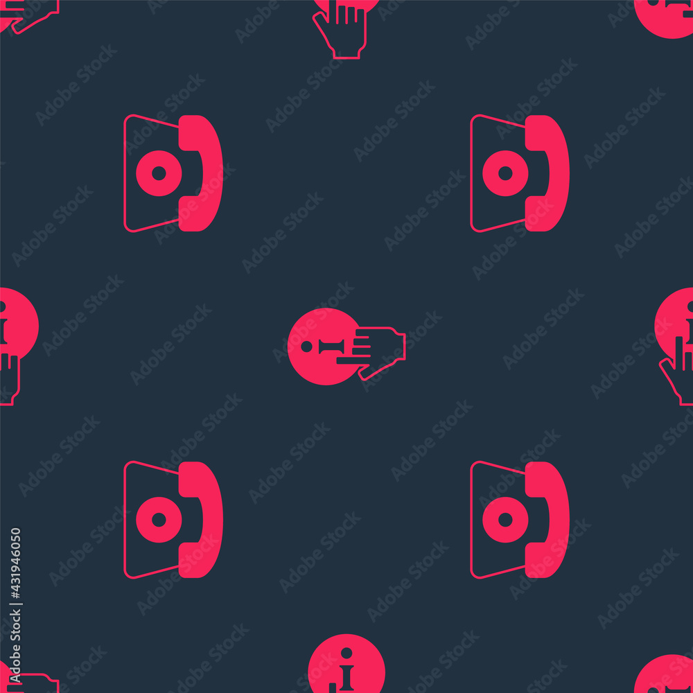 Poster set telephone 24 hours support and information on seamless pattern. vector
