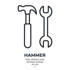 Hammer editable stroke outline icon isolated on white background flat vector illustration. Pixel perfect. 64 x 64.
