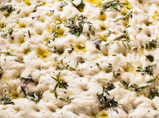 Focaccia home made Italian rosemary bread before cooking 