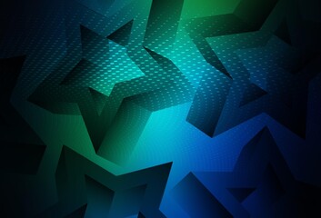 Dark Blue, Green vector background with colored stars.