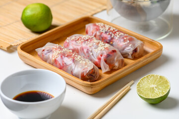 Rice paper envelopes. Vietnamese vegetarian dish sprinkled with sesame seeds