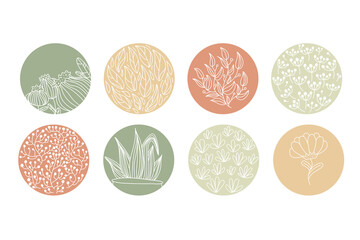 Highlight cover set, abstract floral botanical icons for social media. Vector illustration. Set of Instagram Story Highlights Covers Icons.
