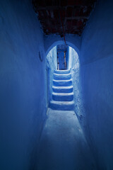 Travel by .Morocco. Stairway in medina of blue town Chefchaouen.