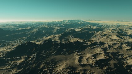 realistic surface of an alien planet, a computer-generated surface
